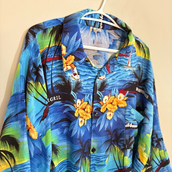 3/$10⚡️Jamacian Tropical Beach Palm Tree Print Button-Up Plus Size Shirt - Picture 4 of 11